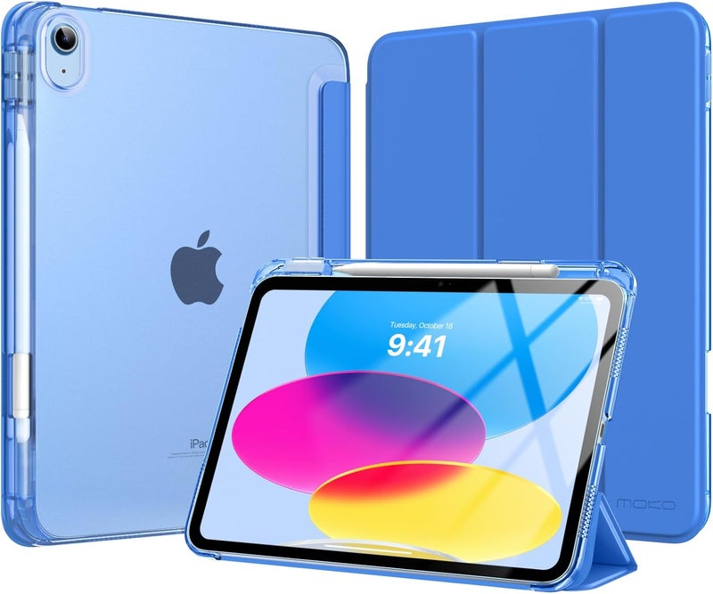 MoKo for iPad (A16) 11th Generation Case 11 Inch 2025, iPad 10th Generation Case 10.9 Inch 2022 with Pencil Holder, Slim Light Trifold Protective Cover with Hard PC Translucent Back Shell, Cobalt Blue - Image 1